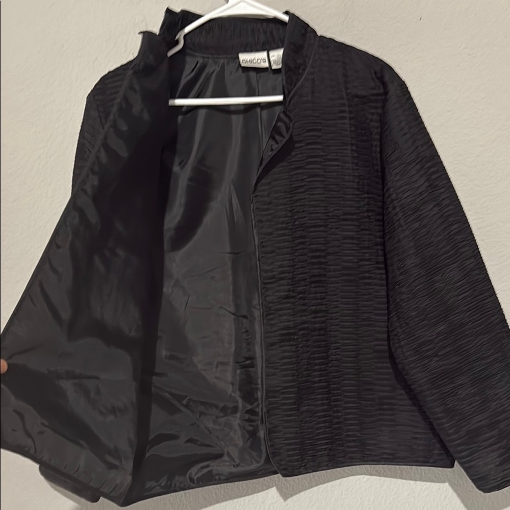 Chico's Black Blazer 💯 SILK textured evening jacket lightweight - Picture 4 of 7